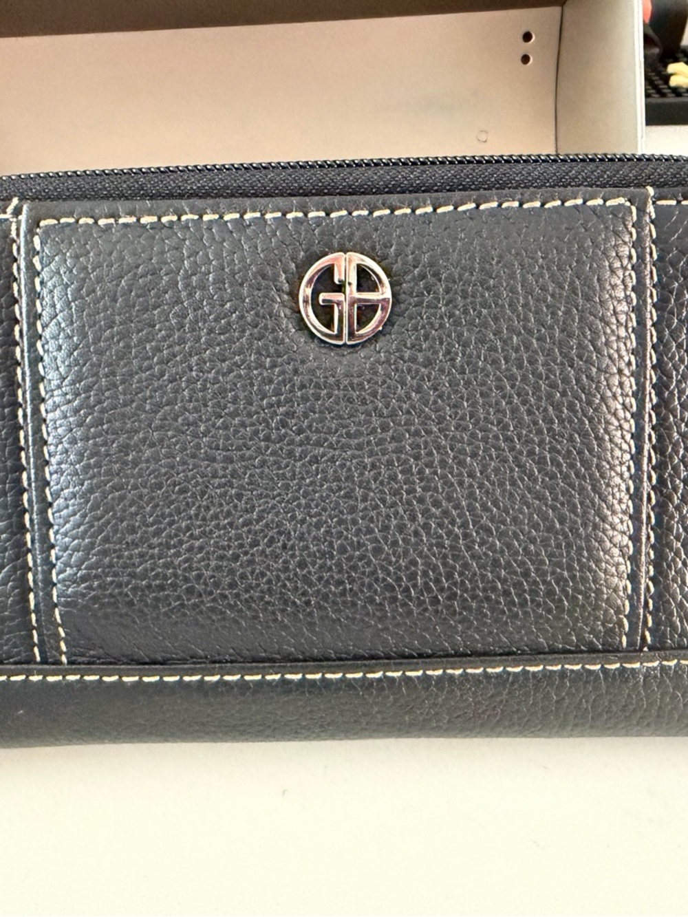 Giani Bernini Black Pebbled Leather Wallet with Silver Logo